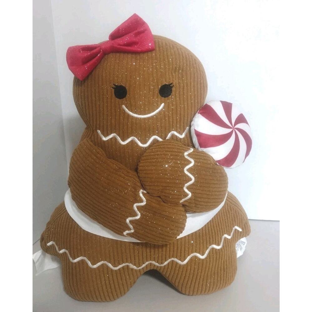 NEW ~ CHRISTMAS GINGERBREAD COUPLE BOY & GIRL PLUSH PILLOW SET LARGE 18"X 13"